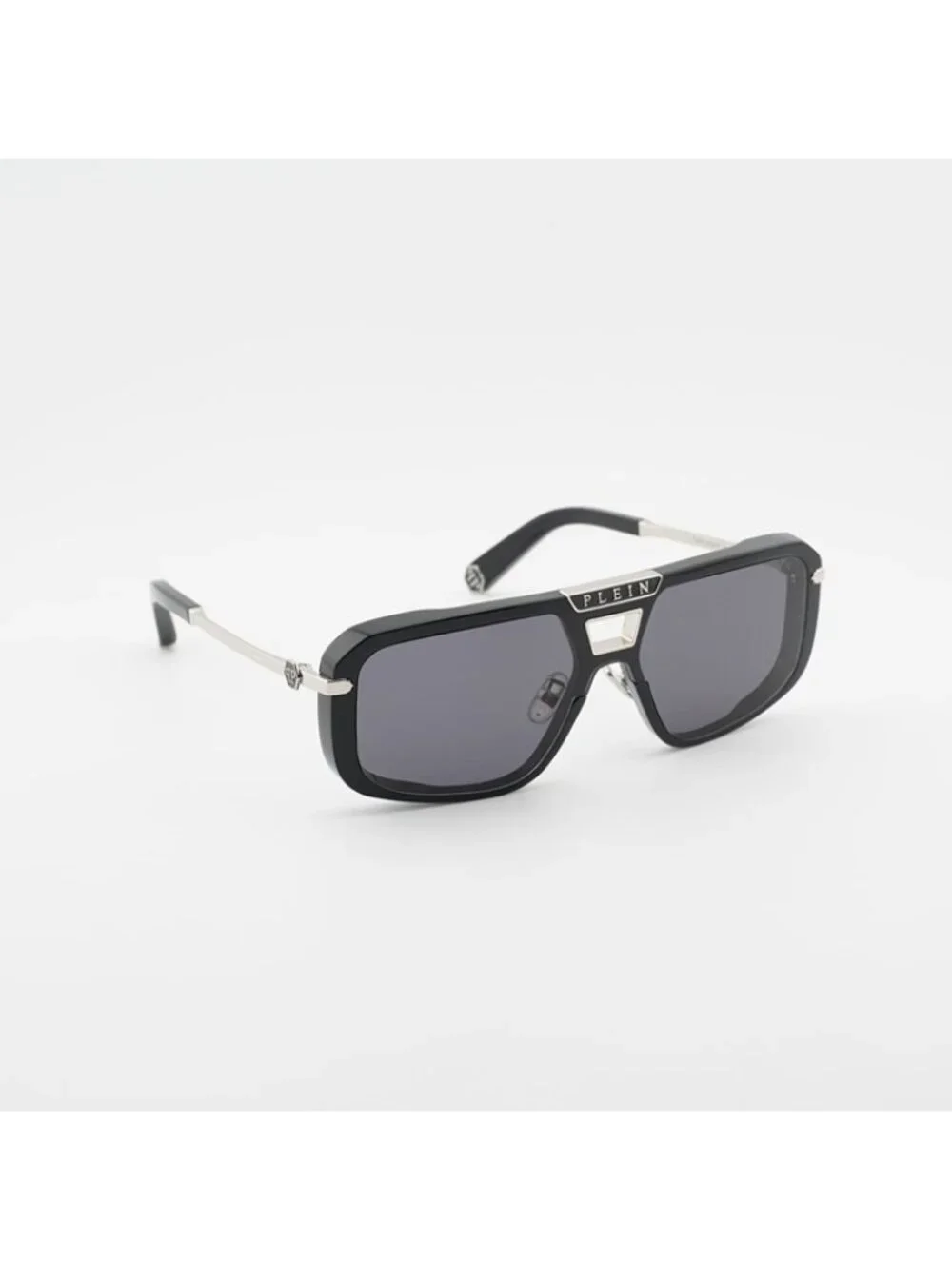 Philipp Plein SPP008M 0700 Sunglasses Shiny Black Aviator Frame, Grey Lenses - Picture 5 of 10